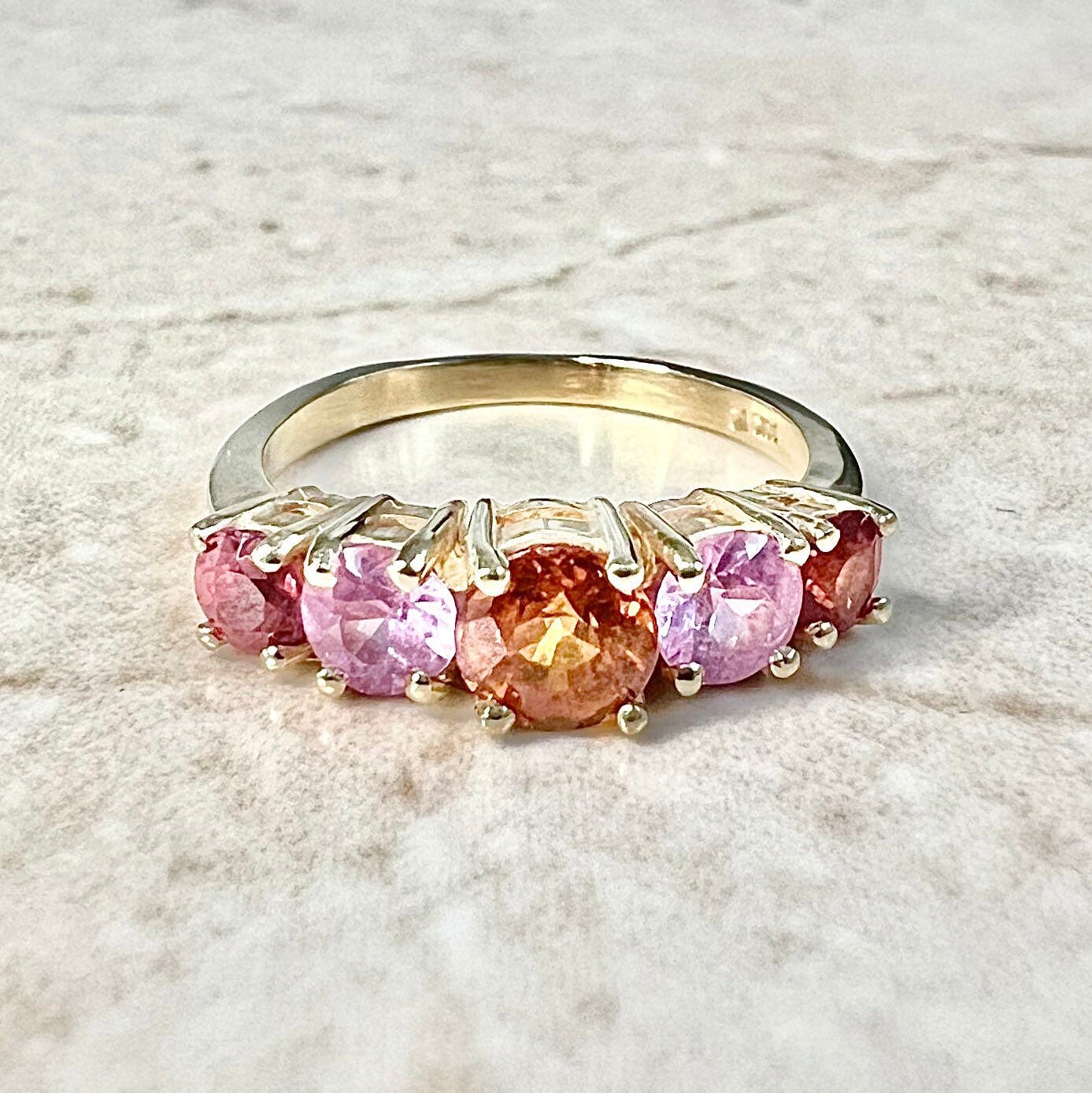 Vintage 14K Imperial Topaz Band Ring - Yellow Gold Multi Color Topaz Ring - Topaz Cocktail Ring - Best Gifts For Her - Gold Topaz Band
