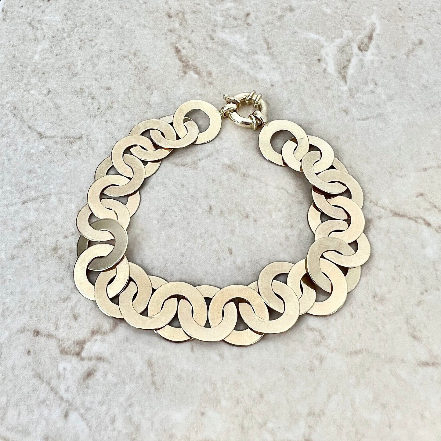 Vintage 14 Karat Yellow Gold Interlocking Discs Link Bracelet - WeilJewelry