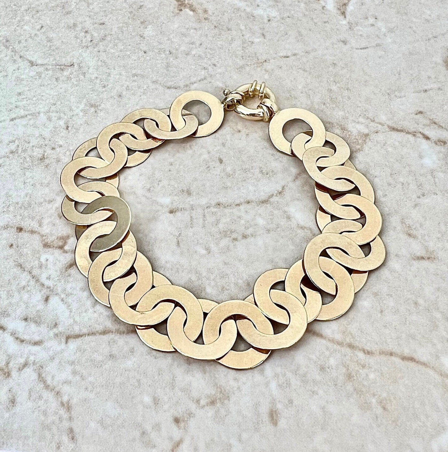 Vintage 14 Karat Yellow Gold Interlocking Discs Link Bracelet - WeilJewelry