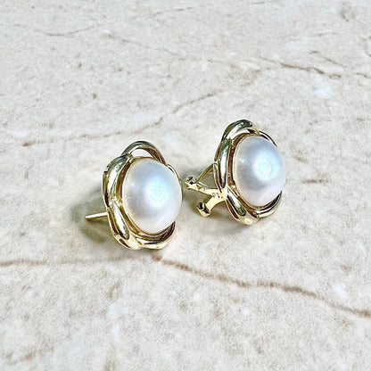 14K White Mabe Pearl Stud Earrings - 14K Yellow Gold Mabe Pearl Earrings - Round Pearl Studs - Genuine Gemstone - June Birthstone Earrings