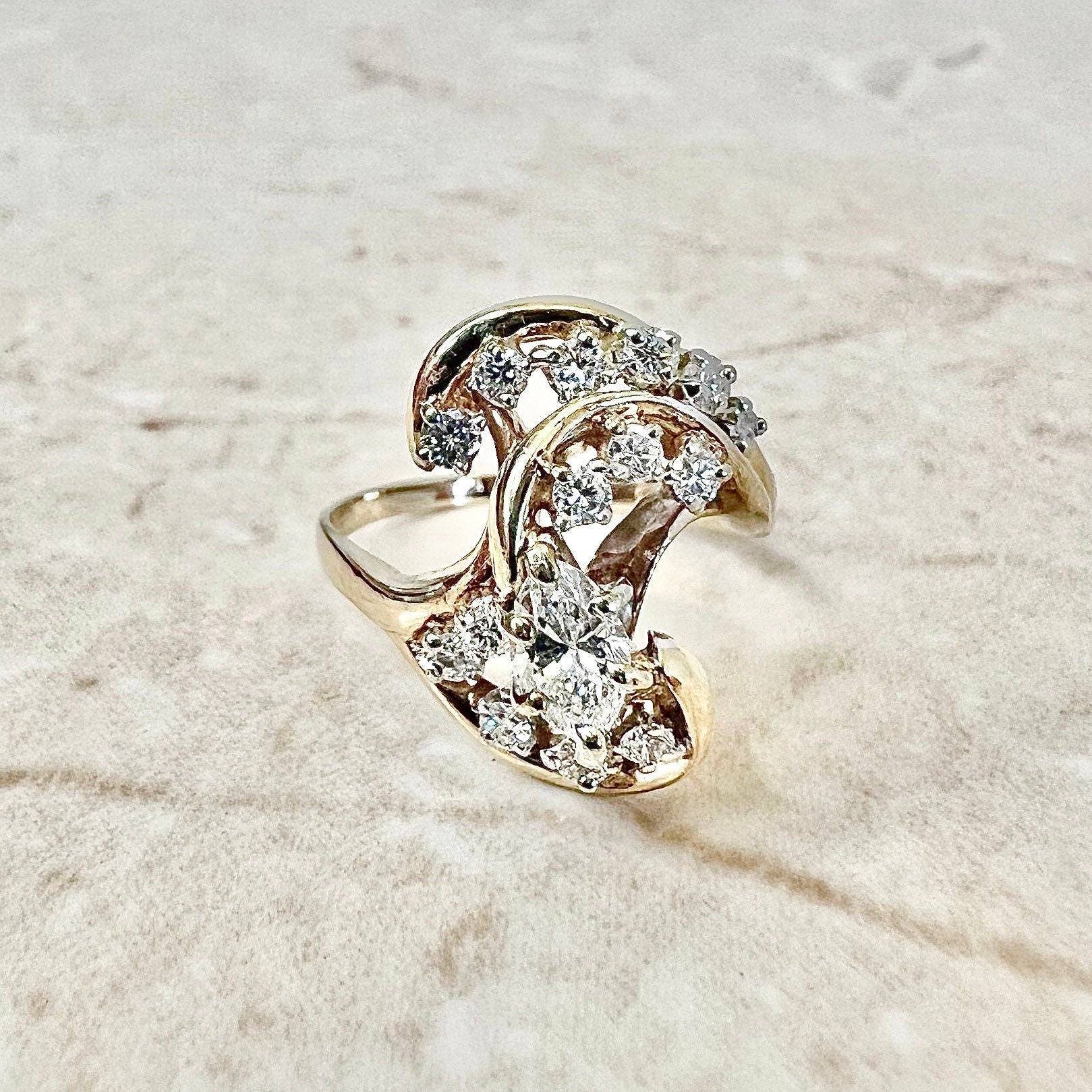 Vintage 14K Marquise Diamond Cocktail Ring - Yellow Gold Promise Ring - Cocktail Ring - Engagement Ring - Birthday Gift - Best Gift For Her