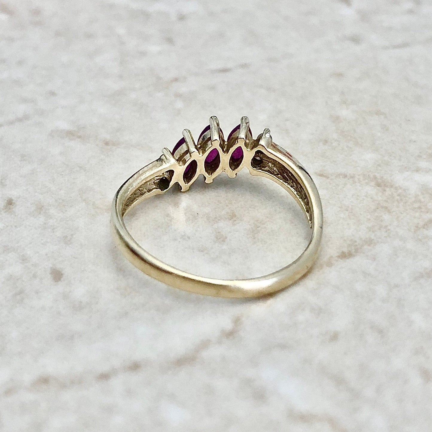 Vintage Ruby & Diamond Ring - 14K Yellow Gold - Genuine Gemstone - Marquise Rubies - July Birthstone - Size 6.5 - Birthday Gift