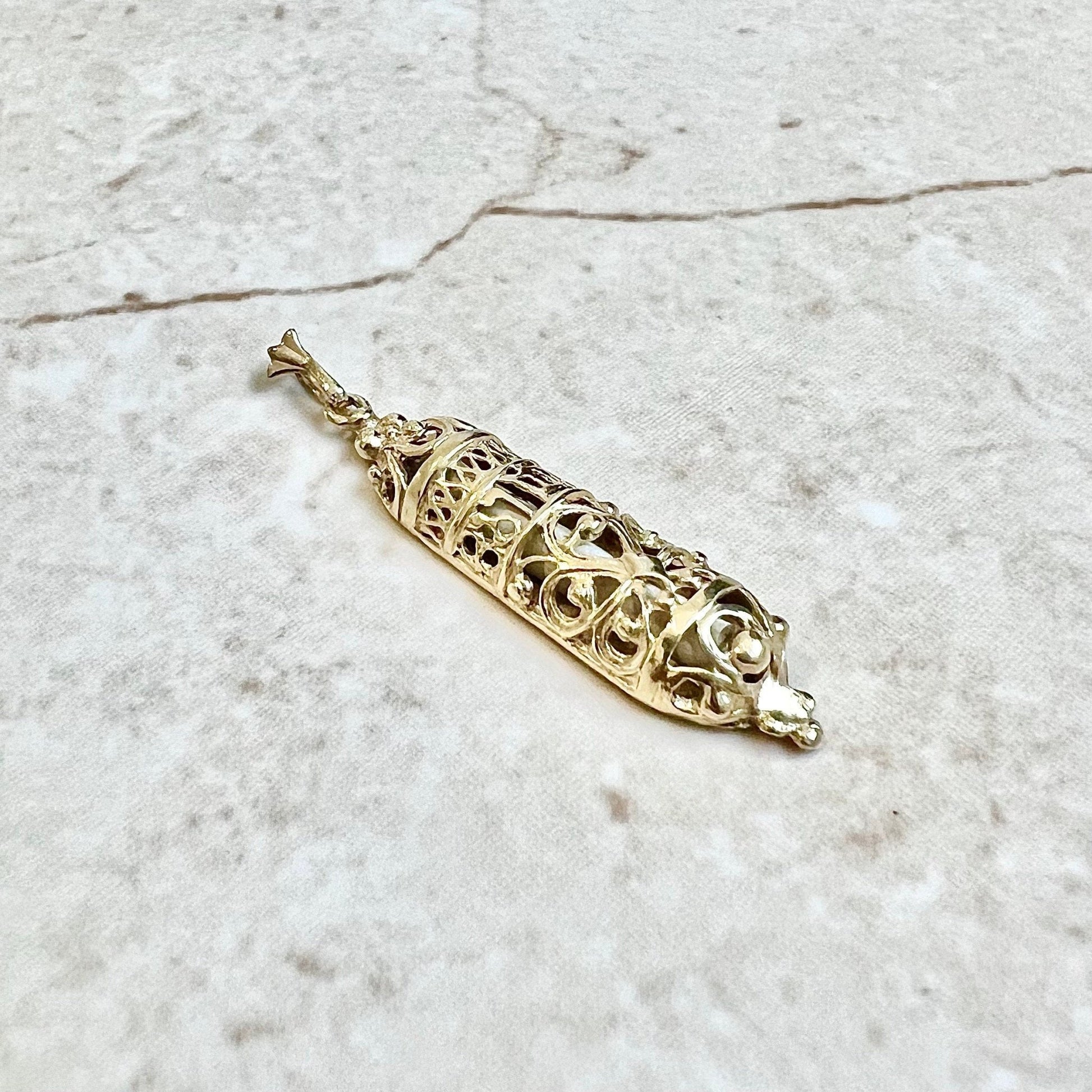 Vintage 14 Karat Yellow Gold Mezuzah Pendant With Scroll - WeilJewelry