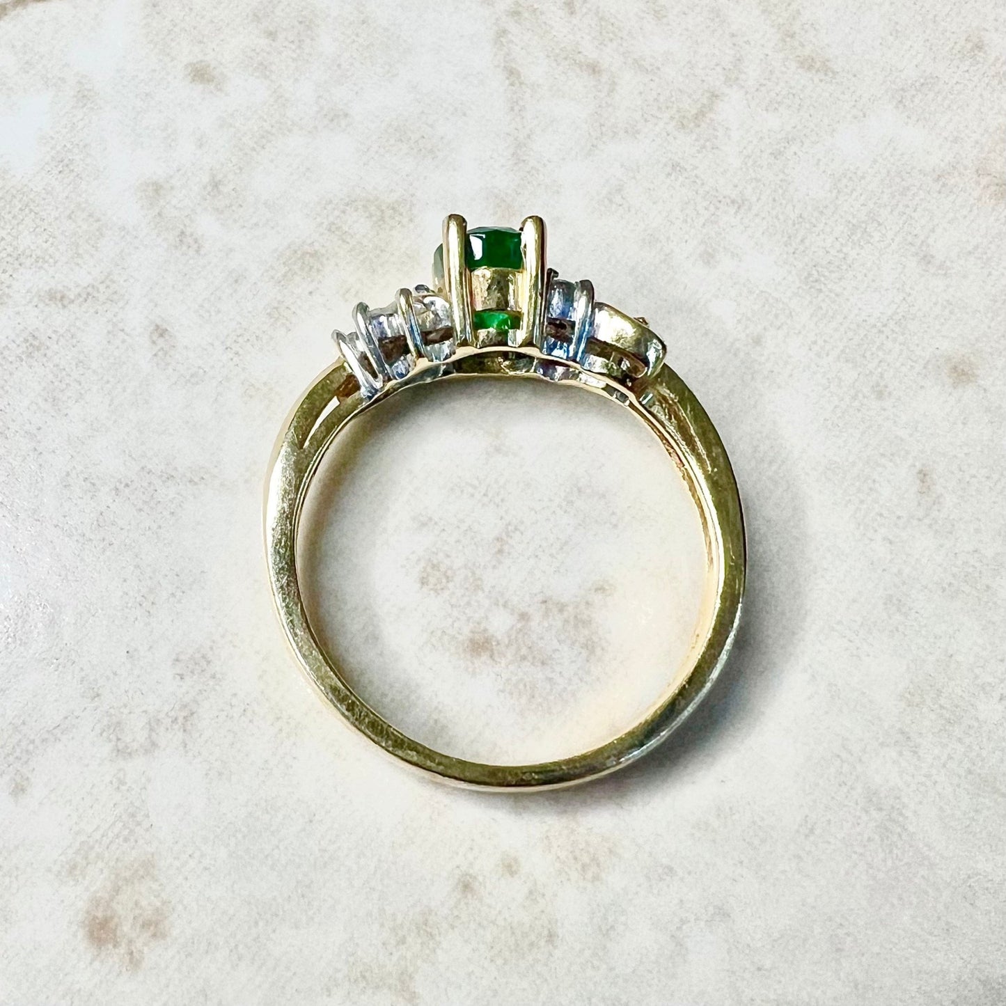 Vintage 14K Natural Emerald Ring - Yellow Gold Diamond & Emerald Solitaire Ring - Cocktail Ring - Engagement Ring - May Birthstone Ring