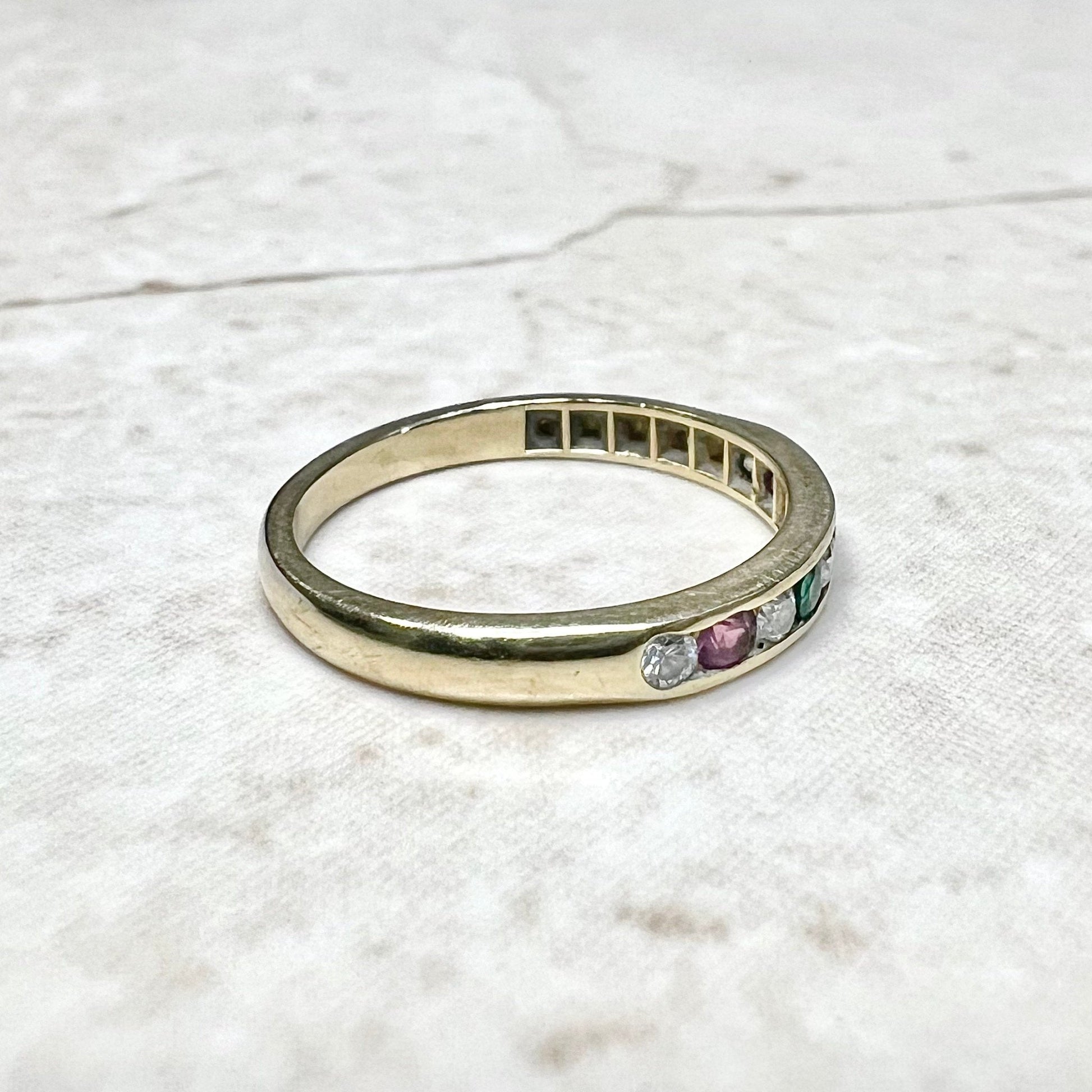 Vintage 14K Diamond, Ruby & Emerald Band Ring - Yellow Gold Diamond Band - Ruby Band - Birthstone Ring - Anniversary Ring - Gifts For Her