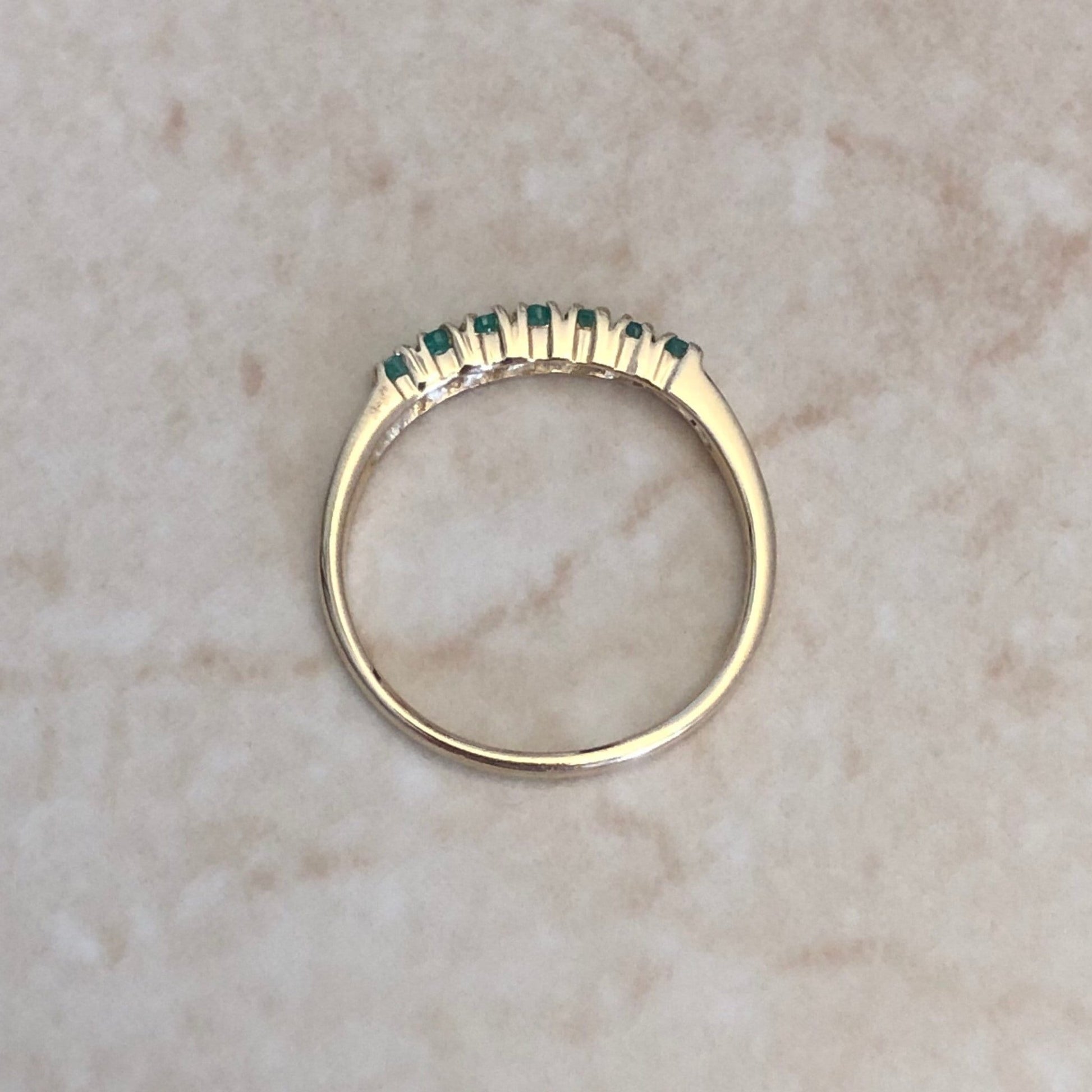 Vintage 14K Natural Emerald Band - Yellow Gold - Genuine Gemstone Ring - Size 6 US - Birthday Gift - May Birthstone - Promise Ring