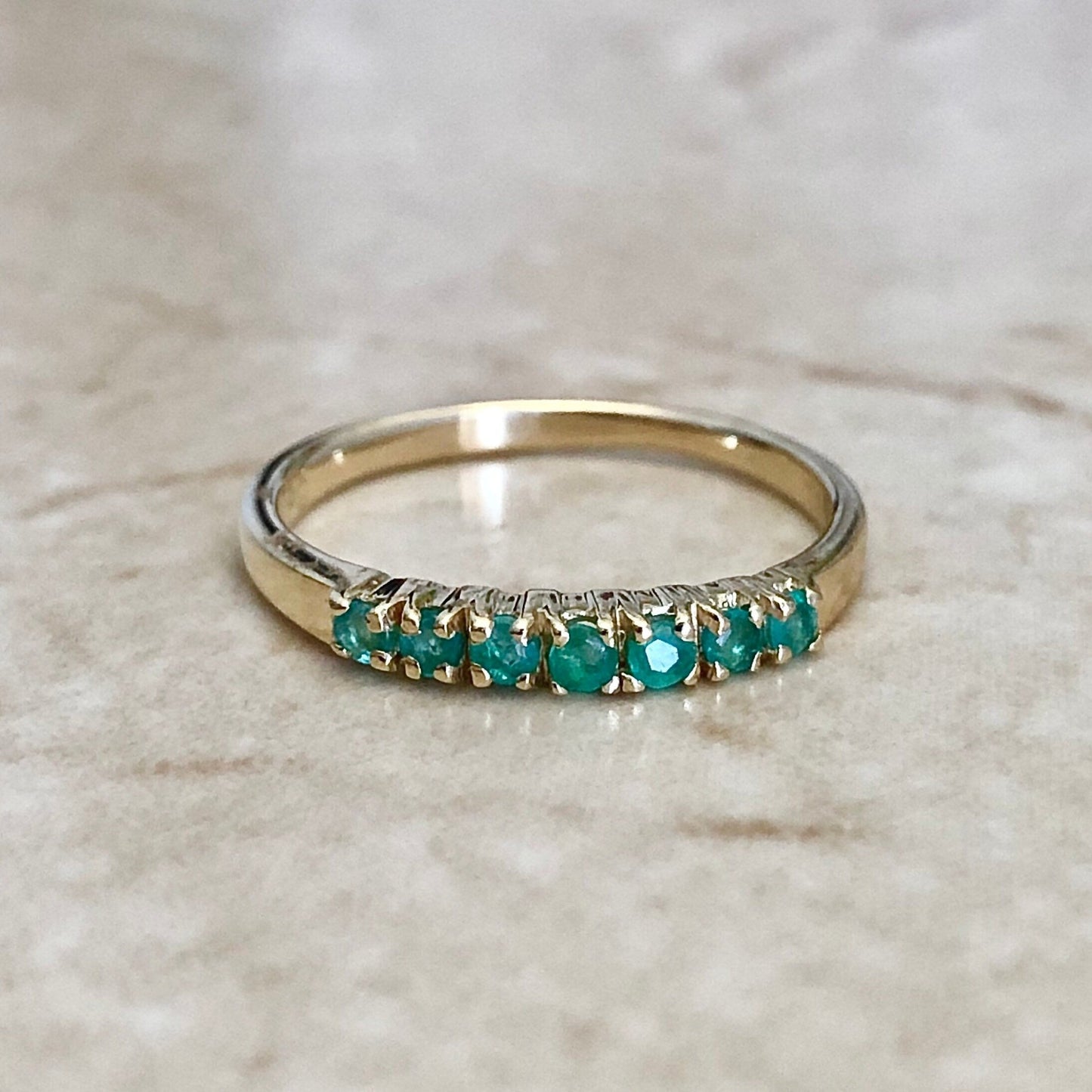 Vintage 14K Natural Emerald Band - Yellow Gold - Genuine Gemstone Ring - Size 6 US - Birthday Gift - May Birthstone - Promise Ring