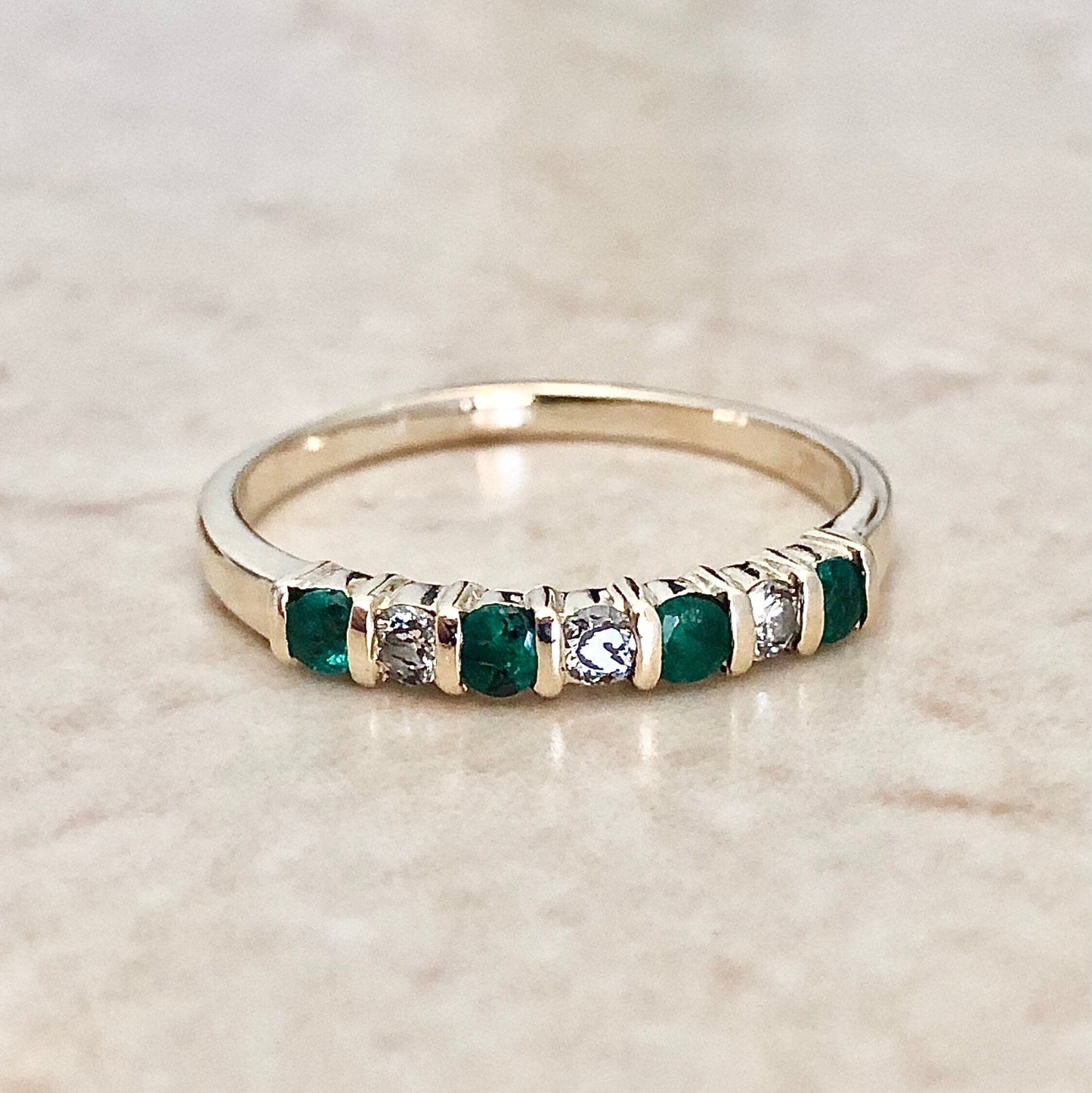 Vintage Natural Emerald & Diamond Ring - 14K Yellow Gold - Genuine Gemstone - April May Birthstone Gift - Size 9.25 US - Mother’s Day Gift