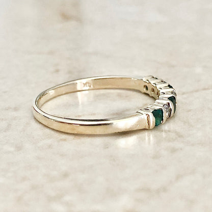 Vintage Natural Emerald & Diamond Ring - 14K Yellow Gold - Genuine Gemstone - April May Birthstone Gift - Size 9.25 US - Mother’s Day Gift