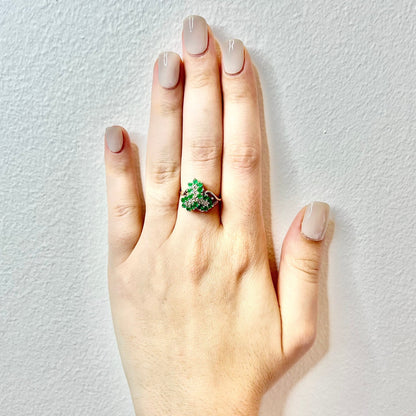 Vintage 14K Natural Emerald & Diamond Ring - Yellow Gold Emerald Cocktail Ring - Promise Ring - April May Birthstone - Holiday Gifts