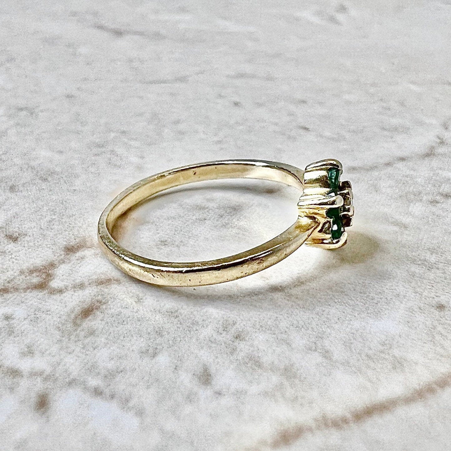 Vintage 14 Karat Yellow Gold Natural Emerald & Diamond Halo Ring - WeilJewelry