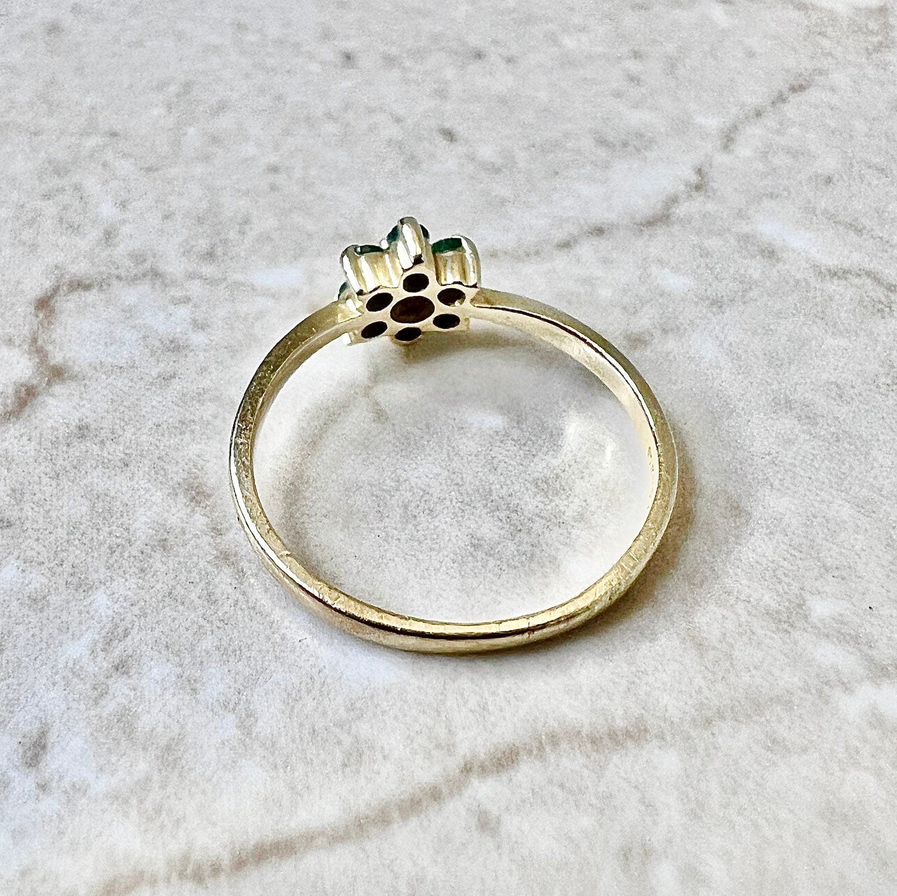 Vintage 14K Diamond & Natural Emerald Halo Ring - Yellow Gold Cocktail Ring - April May Brithstone - Holiday Gift For Her - Jewelry Sale