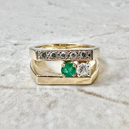 Vintage 14K Natural Emerald & Diamond Toi Et Moi Ring - Yellow Gold Emerald Ring - April May Birthstone - Birthday Gift For Her