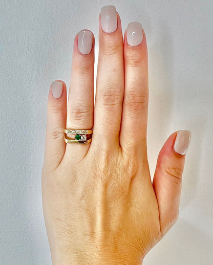 Vintage 14K Natural Emerald & Diamond Toi Et Moi Ring - Yellow Gold Emerald Ring - April May Birthstone - Birthday Gift For Her