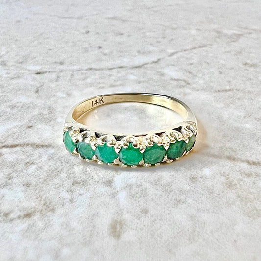 Vintage 14K Natural Emerald Band Ring - Yellow Gold Emerald Ring - Genuine Emerald Ring - Birthday Gift - May Birthstone -Best Gifts For Her