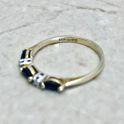 Vintage 14K Natural Marquise Sapphire & Diamond Band Ring In Yellow And White Gold - September Birthstone Gift - Birthday Gift