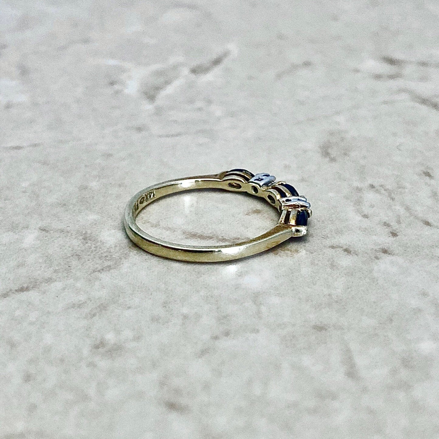 Vintage 14K Natural Marquise Sapphire & Diamond Band Ring In Yellow And White Gold - September Birthstone Gift - Birthday Gift