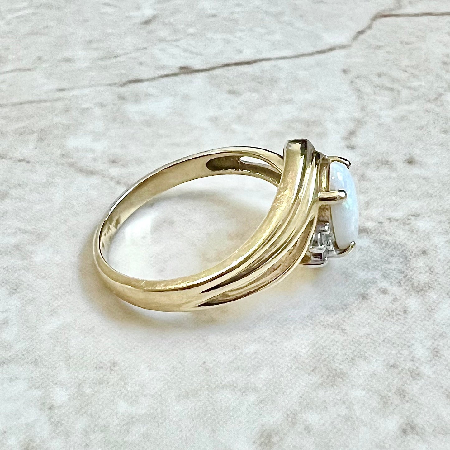 CLEARANCE 40% OFF - Vintage 14 Karat Yellow Gold Natural Opal & Diamond Cocktail Ring