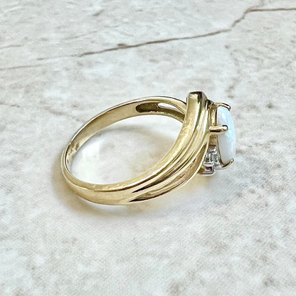 CLEARANCE 40% OFF - Vintage 14 Karat Yellow Gold Natural Opal & Diamond Cocktail Ring - WeilJewelry