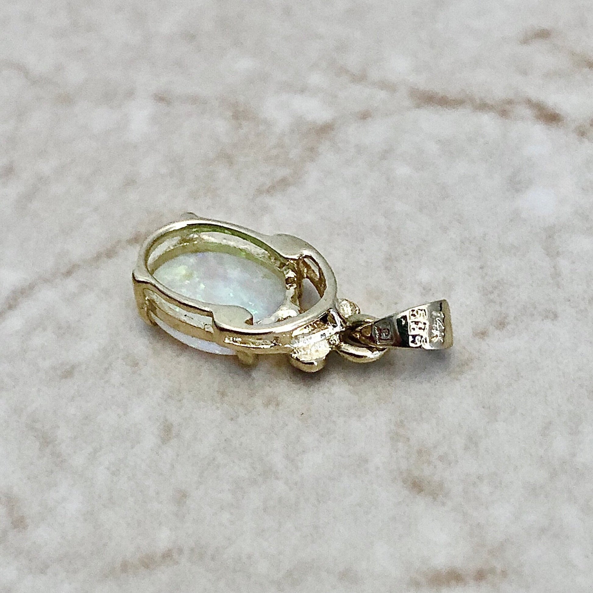 Vintage Natural Opal & Diamond Pendant Necklace - 14K Two Tone Gold - October Birthstone - Birthday Gift