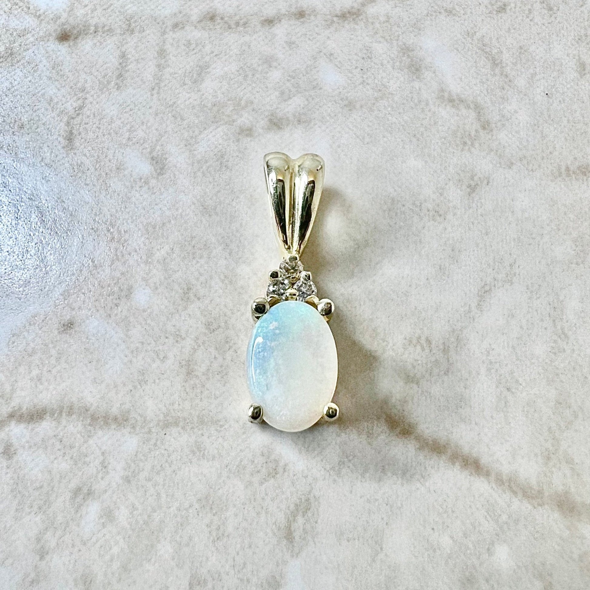 Vintage 14K Natural Opal & Diamond Pendant Necklace - Yellow Gold Opal Pendant - October Birthstone - Birthday Gift For Her - Jewelry Sale