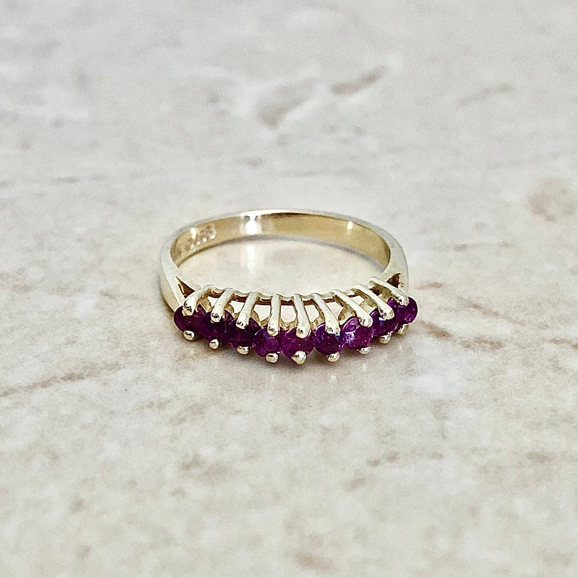 Vintage 14 Karat Yellow Gold Natural Ruby Band Ring - WeilJewelry