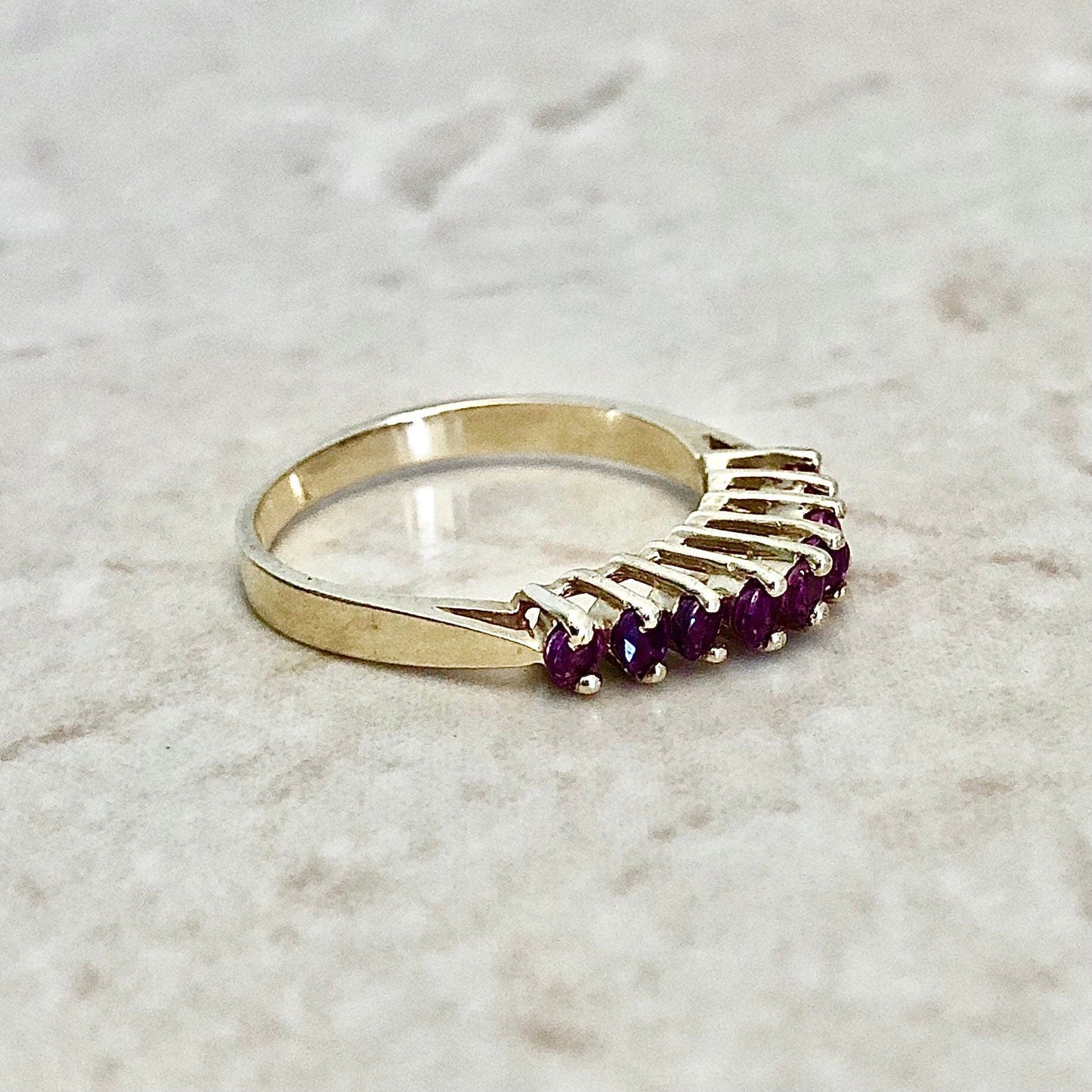 Vintage 14 Karat Yellow Gold Natural Ruby Band Ring - WeilJewelry