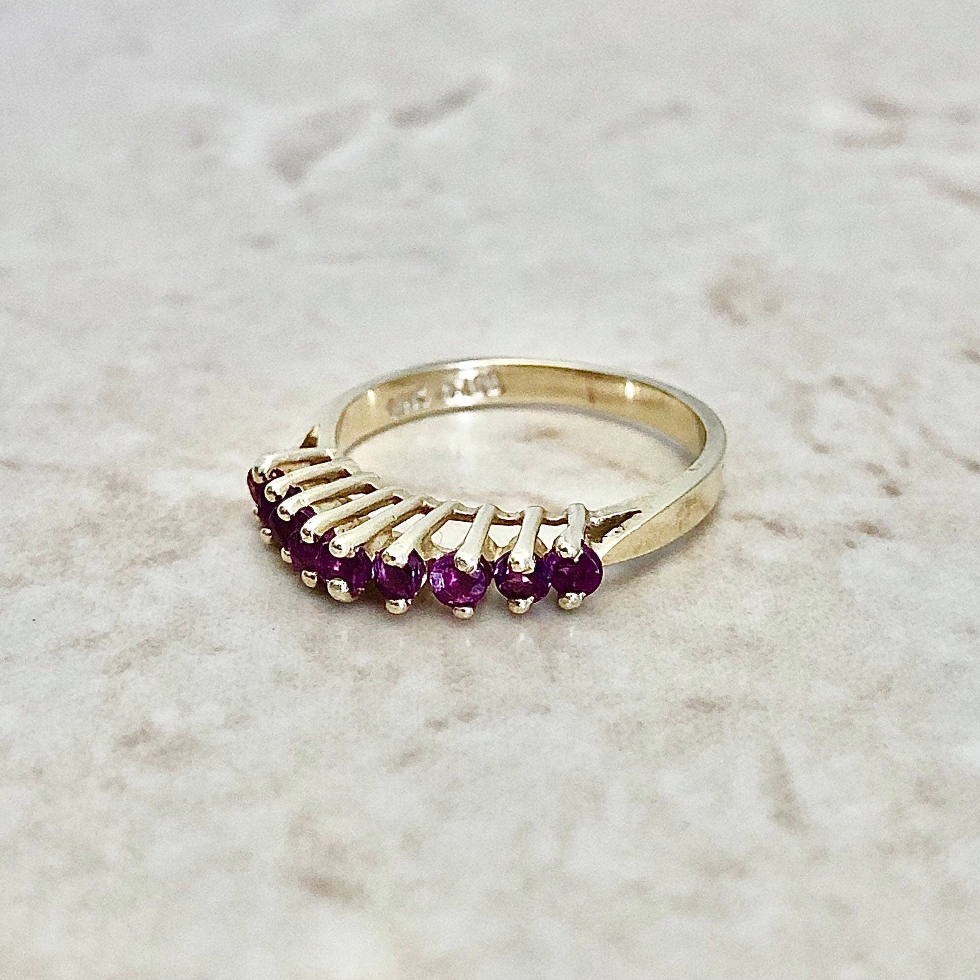 Vintage 14 Karat Yellow Gold Natural Ruby Band Ring - WeilJewelry