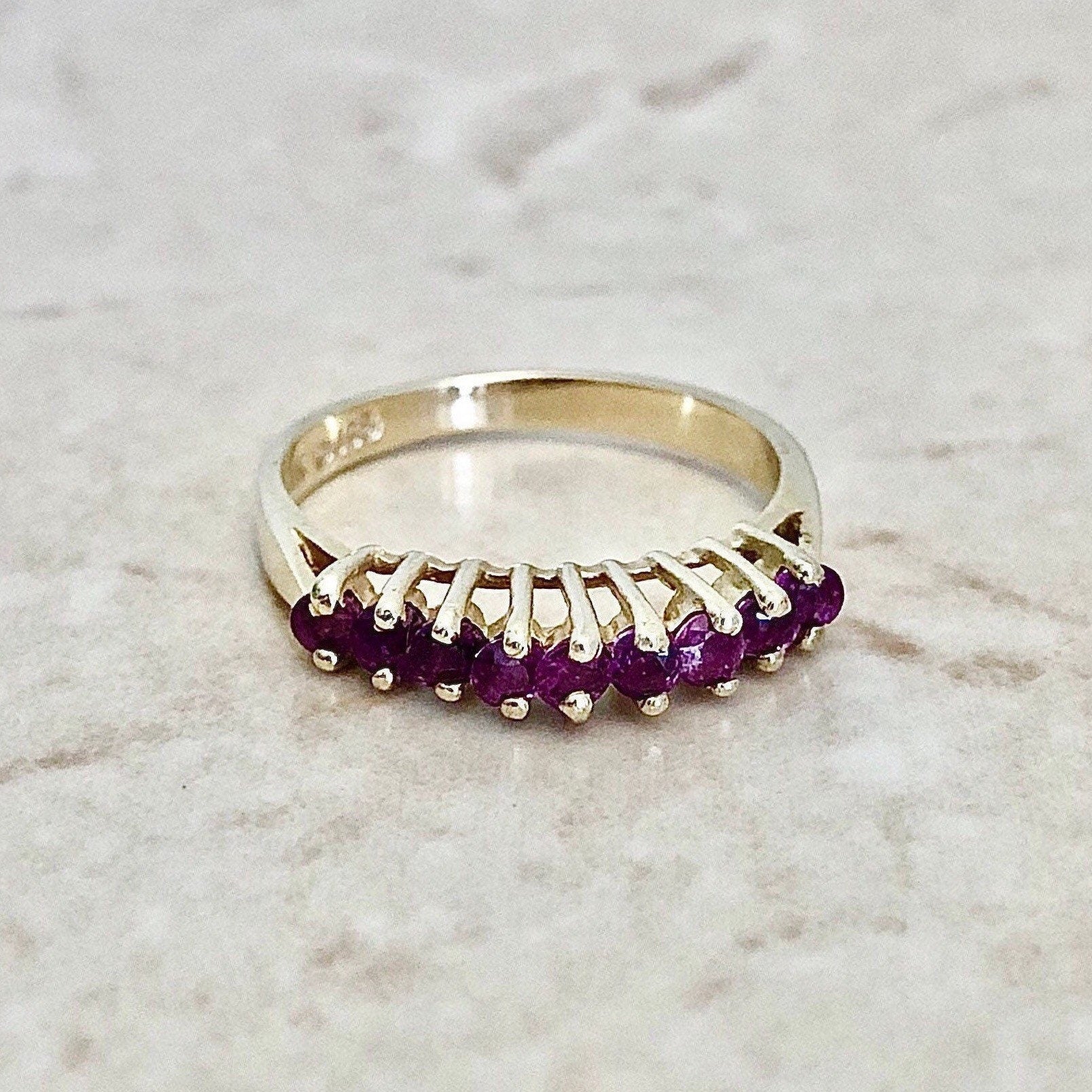 Vintage 14 Karat Yellow Gold Natural Ruby Band Ring - WeilJewelry