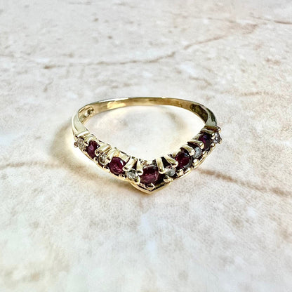 Vintage 14K Natural Ruby & Diamond Band - Yellow Gold Ruby Band - Ruby Ring - Cocktail Ring-July Birthstone-Birthday Gift-Best Gifts For Her