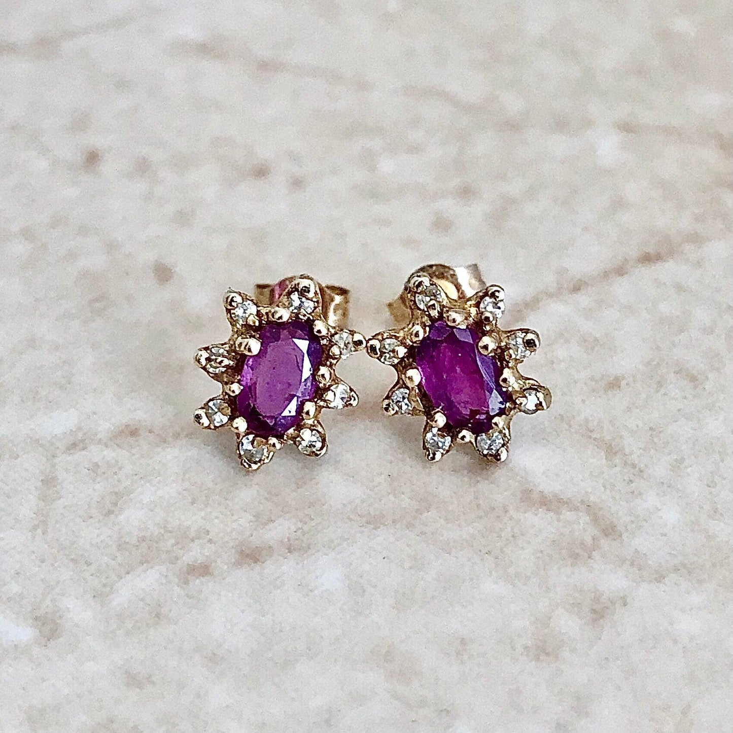 Vintage Natural Ruby & Diamond Stud Earrings - 14 Karat Yellow Gold - Ruby Studs - Vintage Earrings - July Birthstone - Birthday Gift