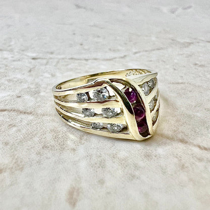 Vintage 14K Natural Ruby & Diamond Ring - Yellow Gold Cocktail Ring - July Birthstone - Birthday Gift For Her - Jewelry Sale - Size 6.75 US