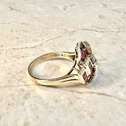 Vintage 14K Gold Ruby Cocktail Ring - 14 Karat Yellow Gold Ruby Ring - Ruby & Diamond Ring - July Birthstone Ring - 14K Gold Ring -Best Gift