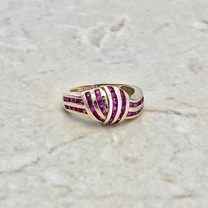 Vintage 14 Karat Yellow Gold Natural Ruby Knot Ring - WeilJewelry