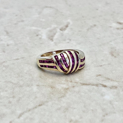Vintage 14 Karat Yellow Gold Natural Ruby Knot Ring - WeilJewelry