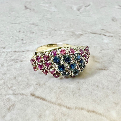 Vintage 14K Natural Ruby & Sapphire Cocktail Ring - Yellow Gold Dome Ring - Anniversary Ring - Best Birthday Gift For Her Size 6.50+ US