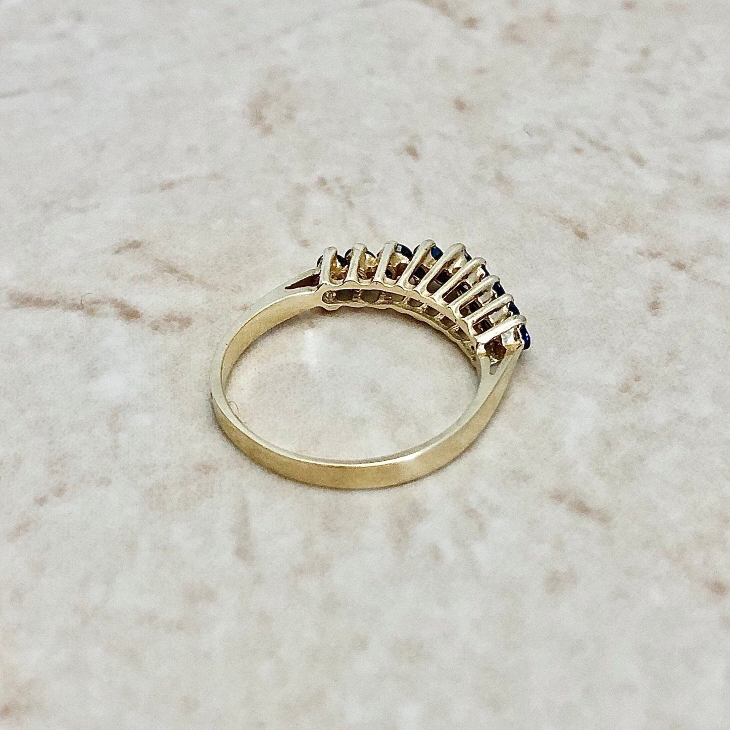 Vintage 14K Natural Sapphire Band - Yellow Gold - Genuine Gemstone Ring - Size 5.75 US - Birthday Gift For Her - September Birthstone