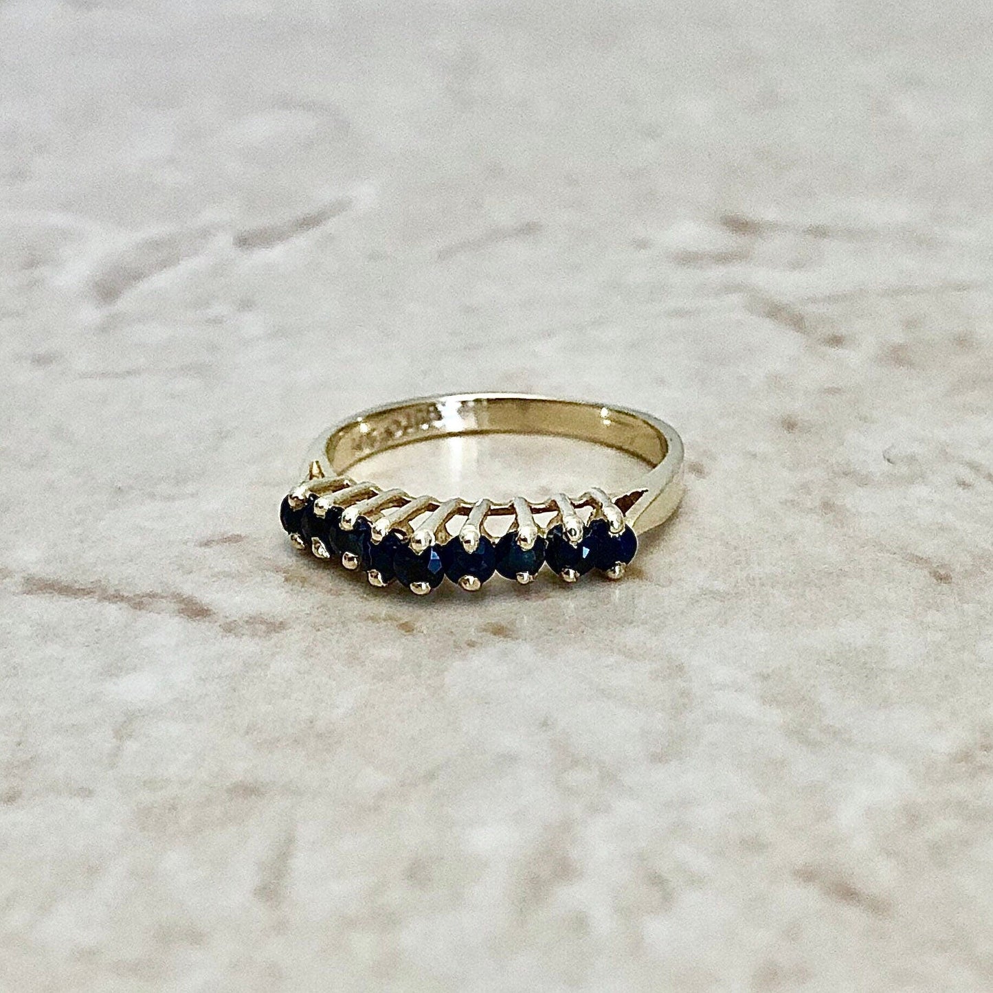 Vintage 14K Natural Sapphire Band - Yellow Gold - Genuine Gemstone Ring - Size 5.75 US - Birthday Gift For Her - September Birthstone