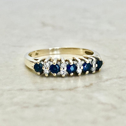 Vintage 14K Natural Sapphire & Diamond Band - Yellow Gold Cocktail Ring - September Birthstone - Birthday Gift - Holiday Gift