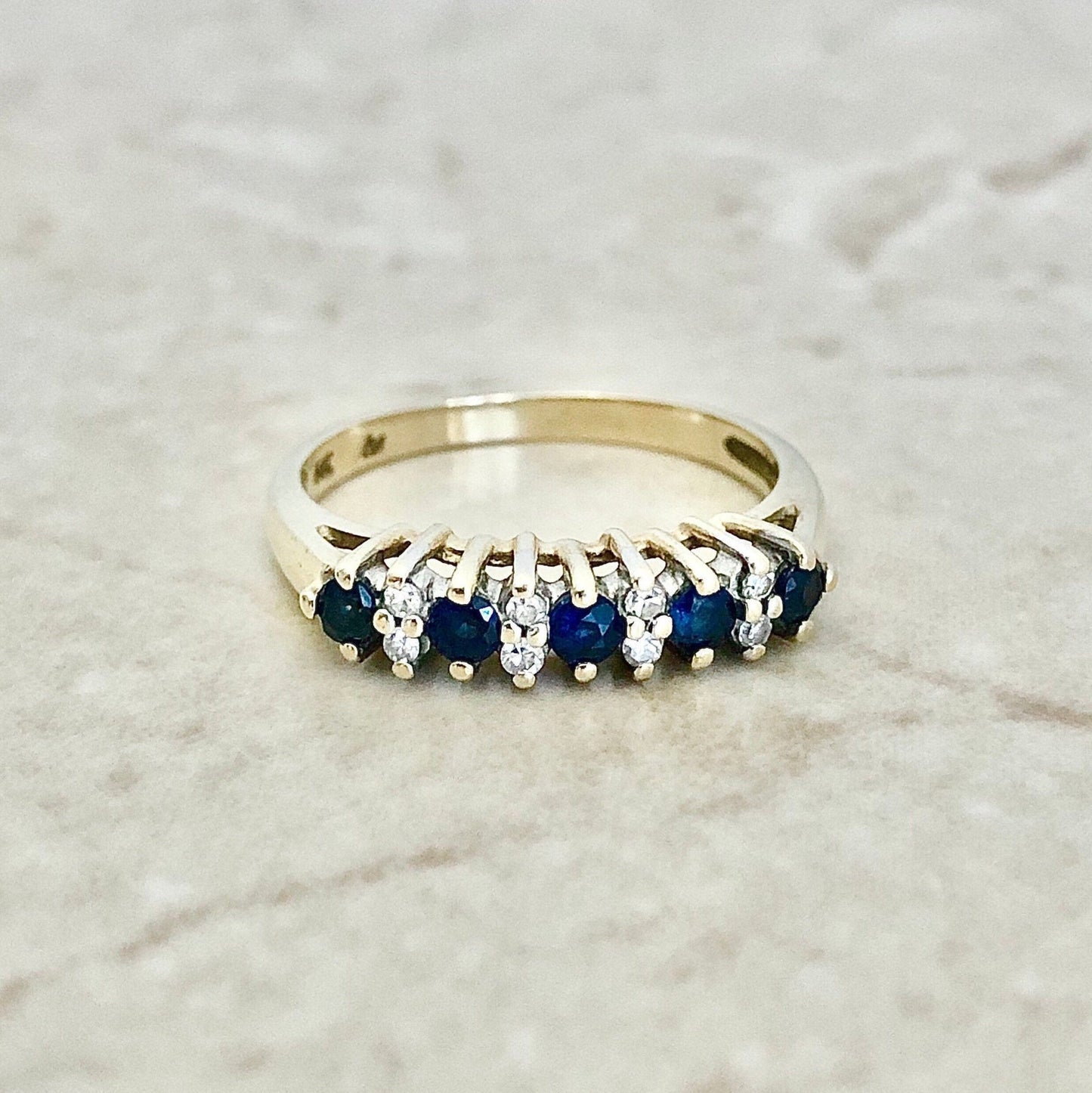 Vintage 14K Natural Sapphire & Diamond Band - Yellow Gold Cocktail Ring - September Birthstone - Birthday Gift - Holiday Gift