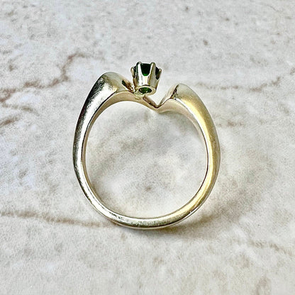 Vintage 14K Natural Tsavorite Garnet Solitaire Ring - V Shape Yellow Gold Cocktail Ring - Promise Ring - Birthday Gift - Best Gift For Her