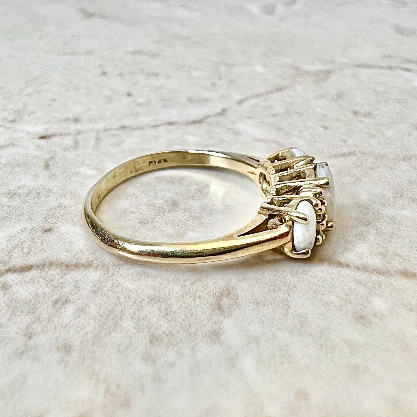 14K Three Stone Opal & Diamond Ring - Yellow Gold Cocktail Ring - October Birthstone - Opal Rings - Birthday Gift - Best Gift For Her