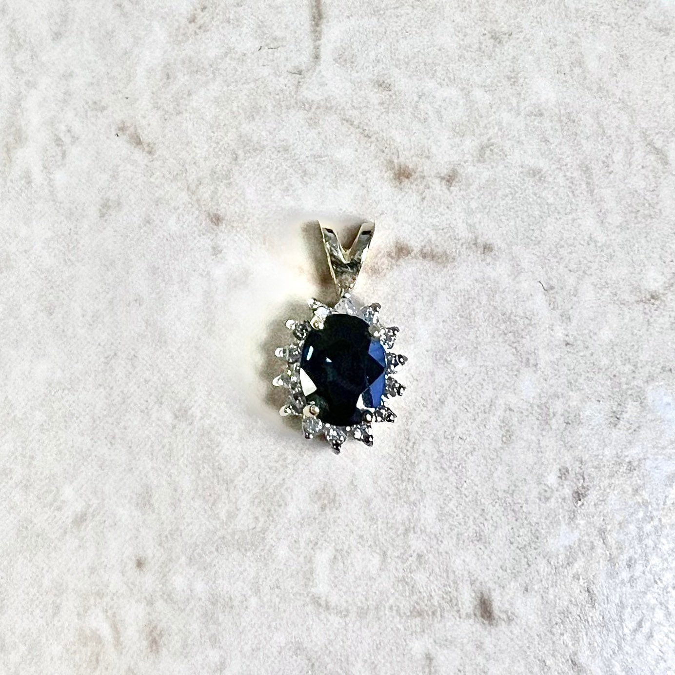 Vintage 14 Karat Yellow Gold Oval Blue Sapphire & Diamond Halo Pendant - WeilJewelry