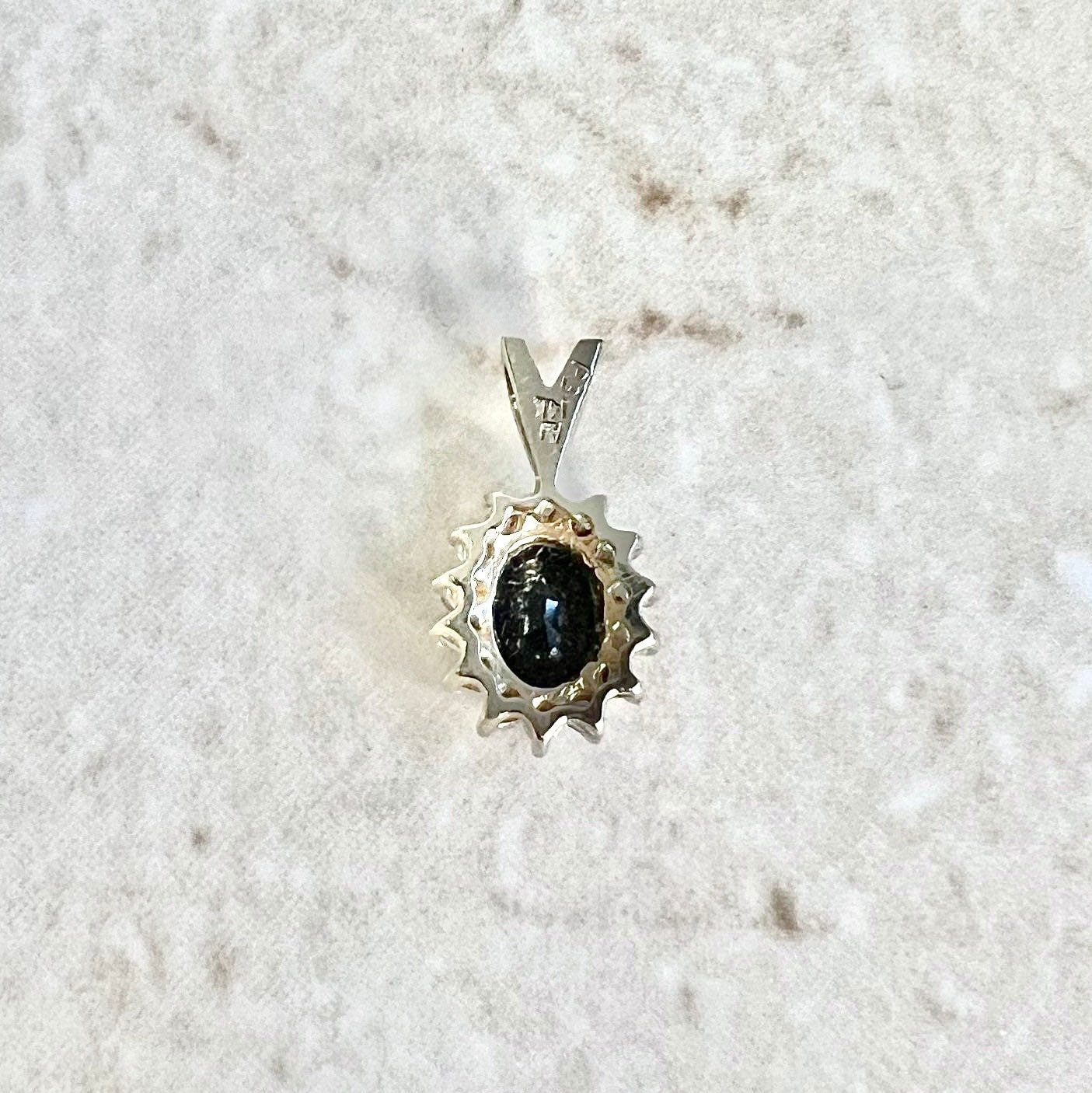 Vintage 14K Sapphire & Diamond Halo Pendant Necklace - Two Tone Gold  Sapphire Necklace - September Birthstone - Birthday Gifts For Her