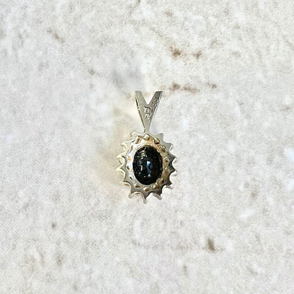 Vintage 14K Sapphire & Diamond Halo Pendant Necklace - Two Tone Gold  Sapphire Necklace - September Birthstone - Birthday Gifts For Her