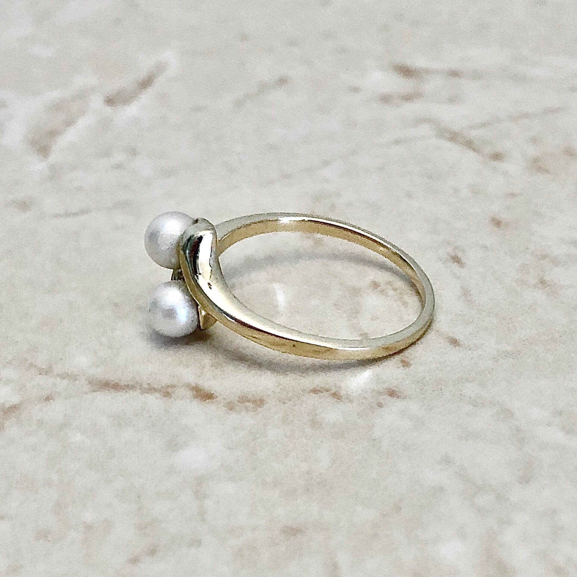 Vintage Pearl Toi & Moi Ring - 14 Karat Yellow Gold Pearl Bypass Ring - Pearl Ring - June Birthstone - Birthday Gift - Cocktail Ring