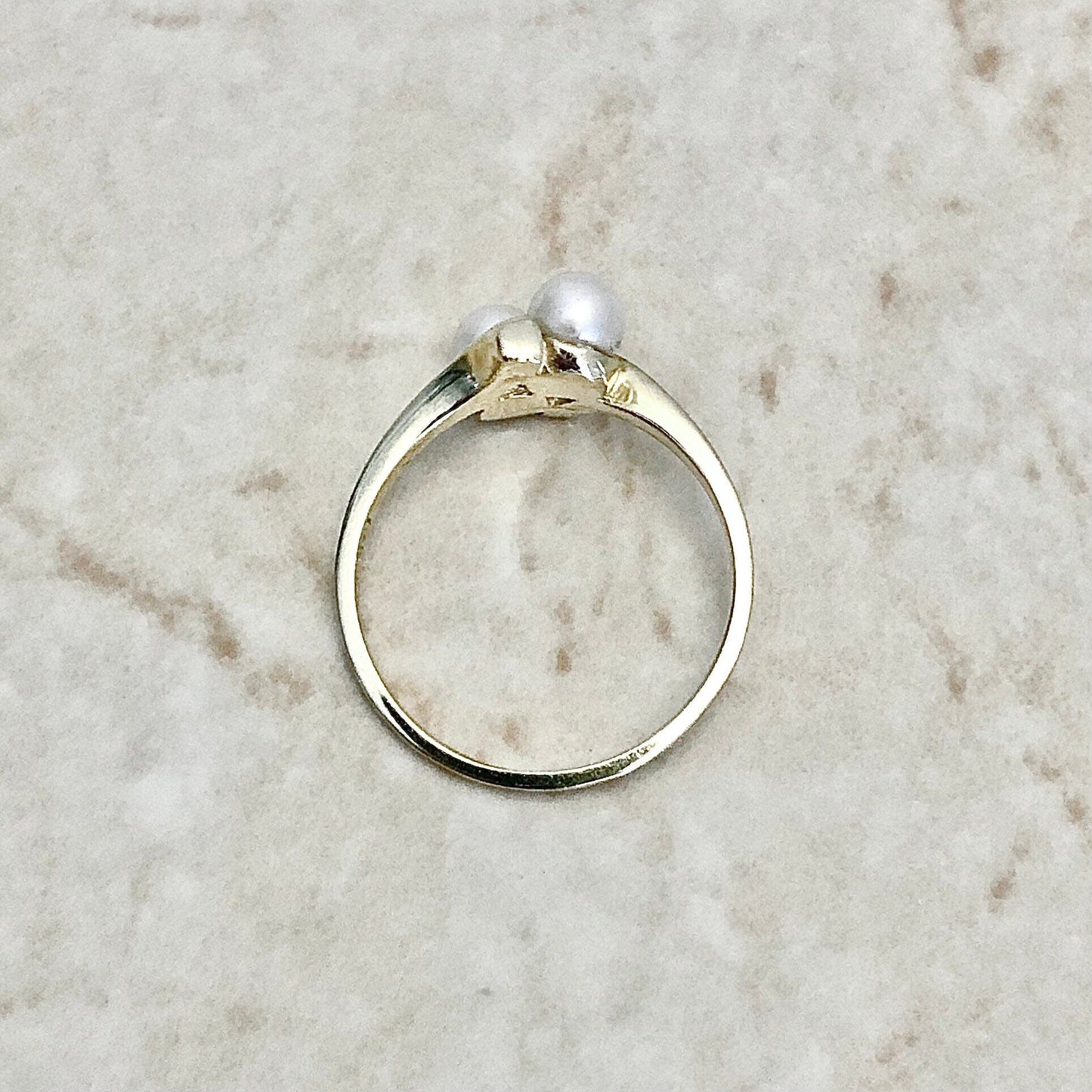 Vintage Pearl Toi & Moi Ring - 14 Karat Yellow Gold Pearl Bypass Ring - Pearl Ring - June Birthstone - Birthday Gift - Cocktail Ring
