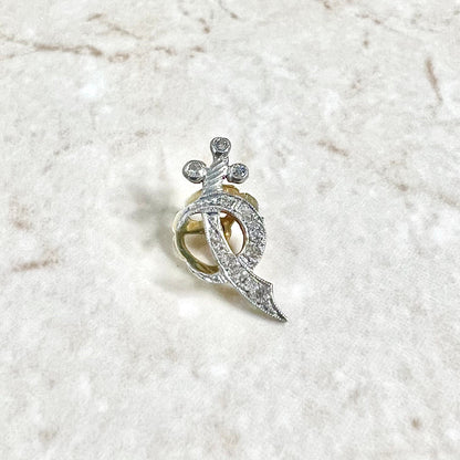 Vintage 14 Karat Yellow Gold & Platinum Diamond Scinitar Crescent Moon Masonic Shriners Pin - WeilJewelry