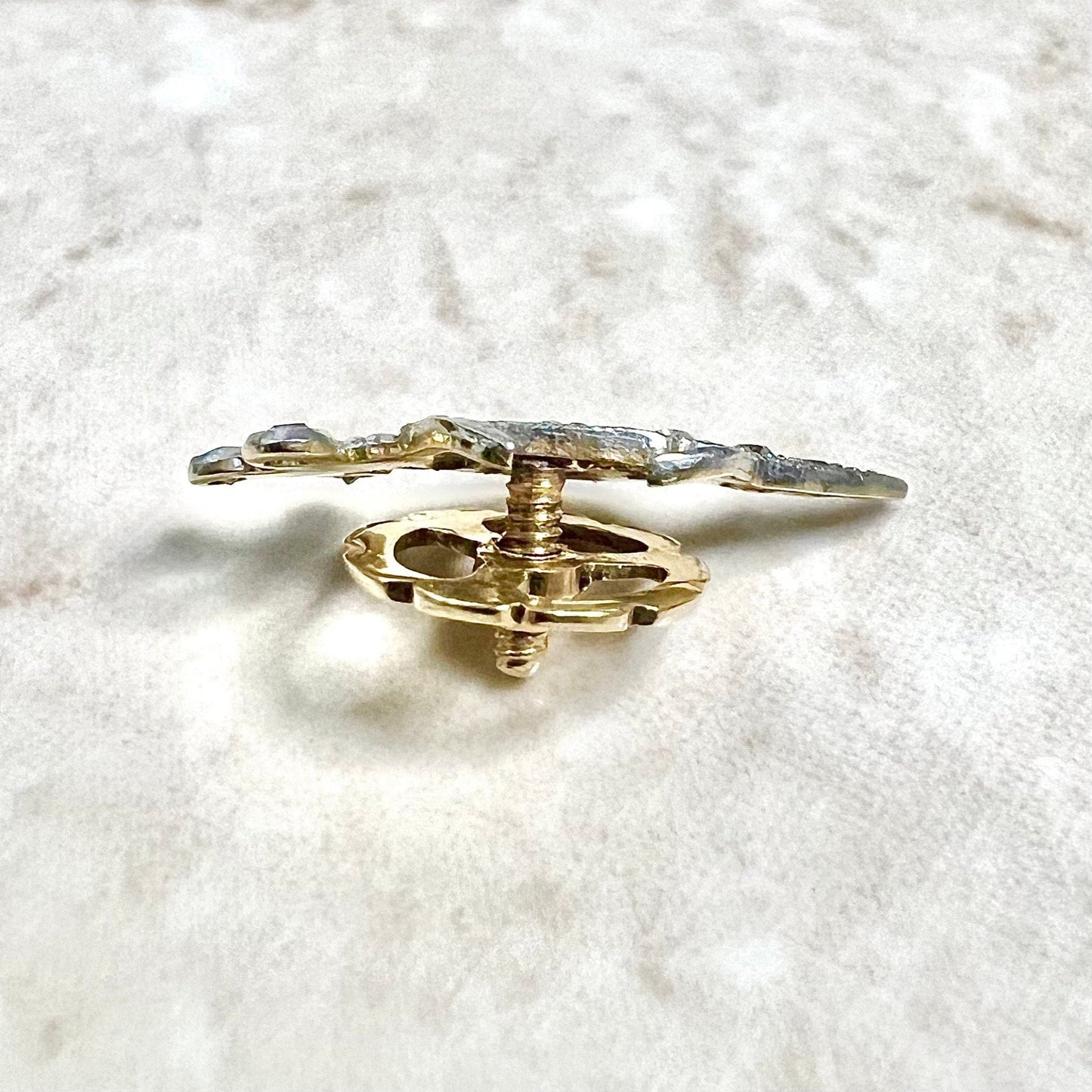 Vintage 14 Karat Yellow Gold & Platinum Diamond Scinitar Crescent Moon Masonic Shriners Pin - WeilJewelry