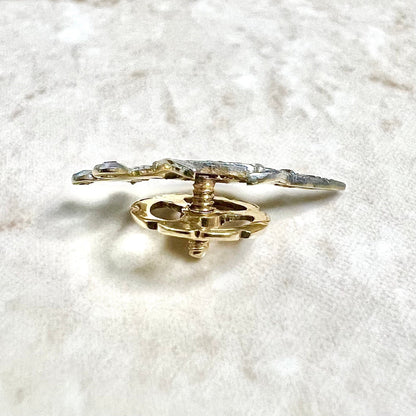 Vintage 14 Karat Yellow Gold & Platinum Diamond Scinitar Crescent Moon Masonic Shriners Pin - WeilJewelry